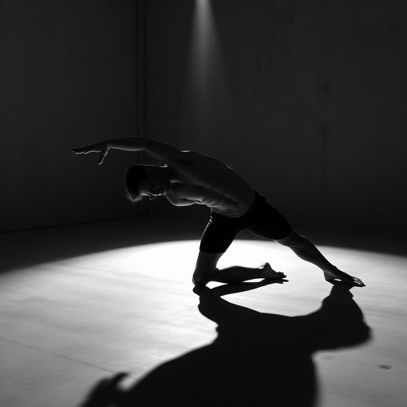 Athlete performing a deep stretch in a concrete studio
